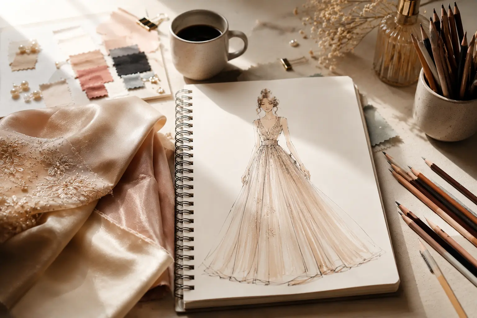 fashion illustration sketch beginners pencils fabric swatches fashion illustration sketch beginners pencils fabric swatches